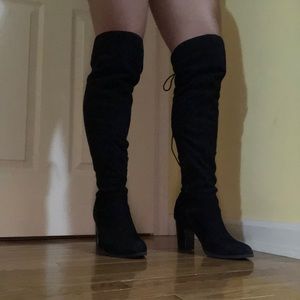 Over the knee high-heeled black boots